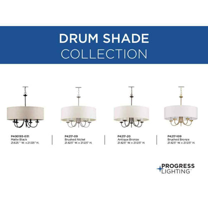 Progress Lighting Drum Shade Collection Farmhouse 21-5/8 in. 5-Light Matte Black