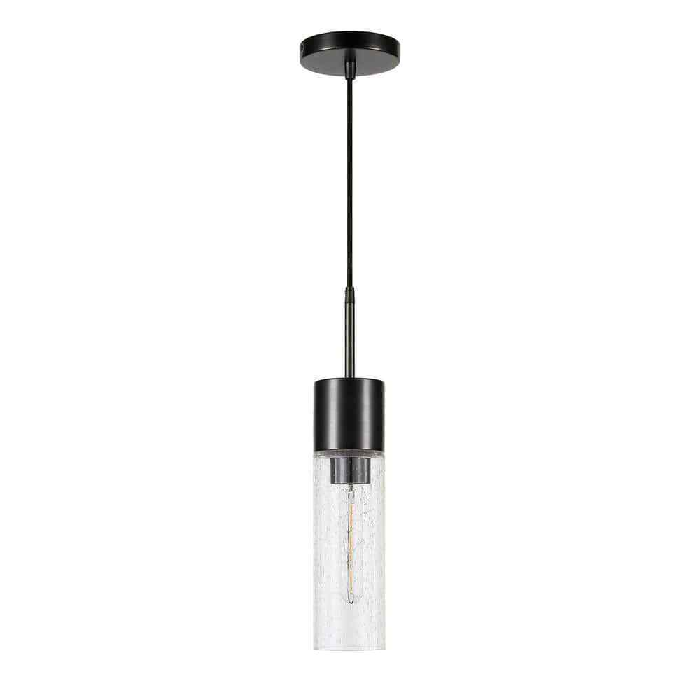 Meyer&Cross Lance 1-Light Blackened Steel Pendant with Seeded Glass Shade