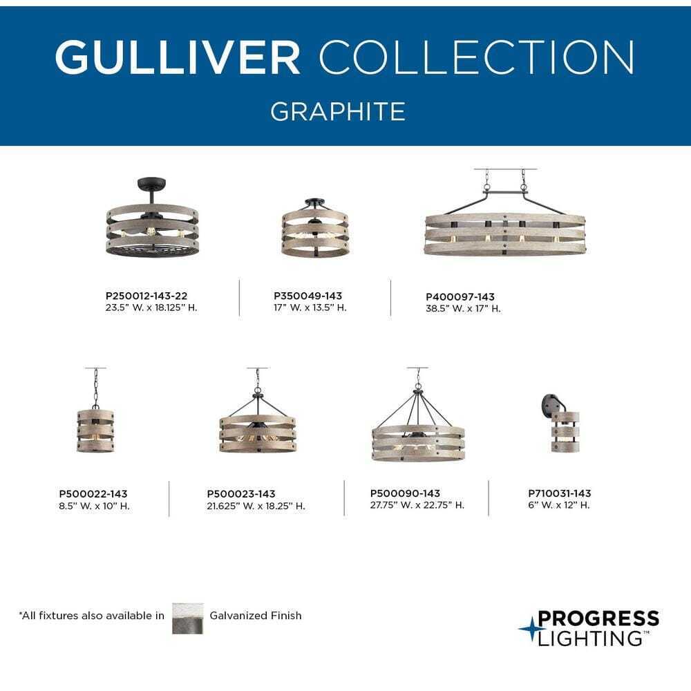 Progress Lighting Gulliver 8-1/2 in. 1-Light Graphite Coastal Drum Mini-Pendant