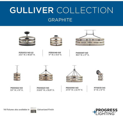 Progress Lighting Gulliver 8-1/2 in. 1-Light Graphite Coastal Drum Mini-Pendant