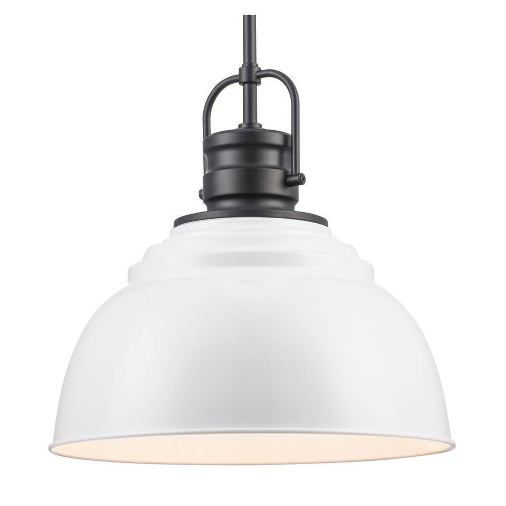 Home Decorators Shelston 13 in. Black and White Farmhouse Pendant Light Fixture