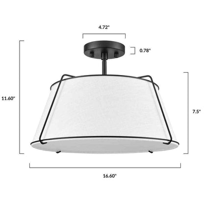 Light Society Lise 2-Light Black/White Pendant with Fabric Shade LS-C556-BLK