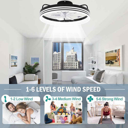Oaks Aura 20in. LED Black Bladeless App Control Smart Low Profile Ceiling Fan