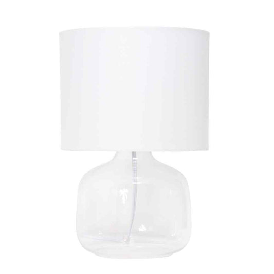 Simple Designs 13.75 in. Clear Glass Table Lamp with White Fabric Shade