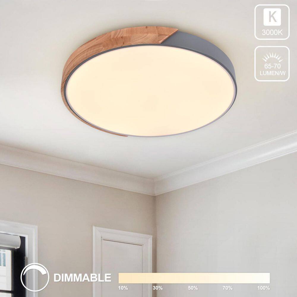 RRTYO 19.68 in. 1-Light Grey LED Flush Mount Ceiling Light with Acrylic Shade