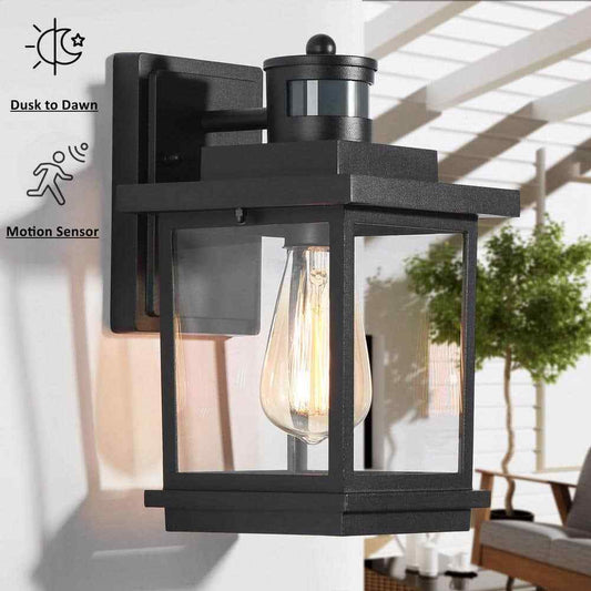 LNC Modern Motion Sensing Outdoor Wall Lantern Textured Black Wall Light Garage