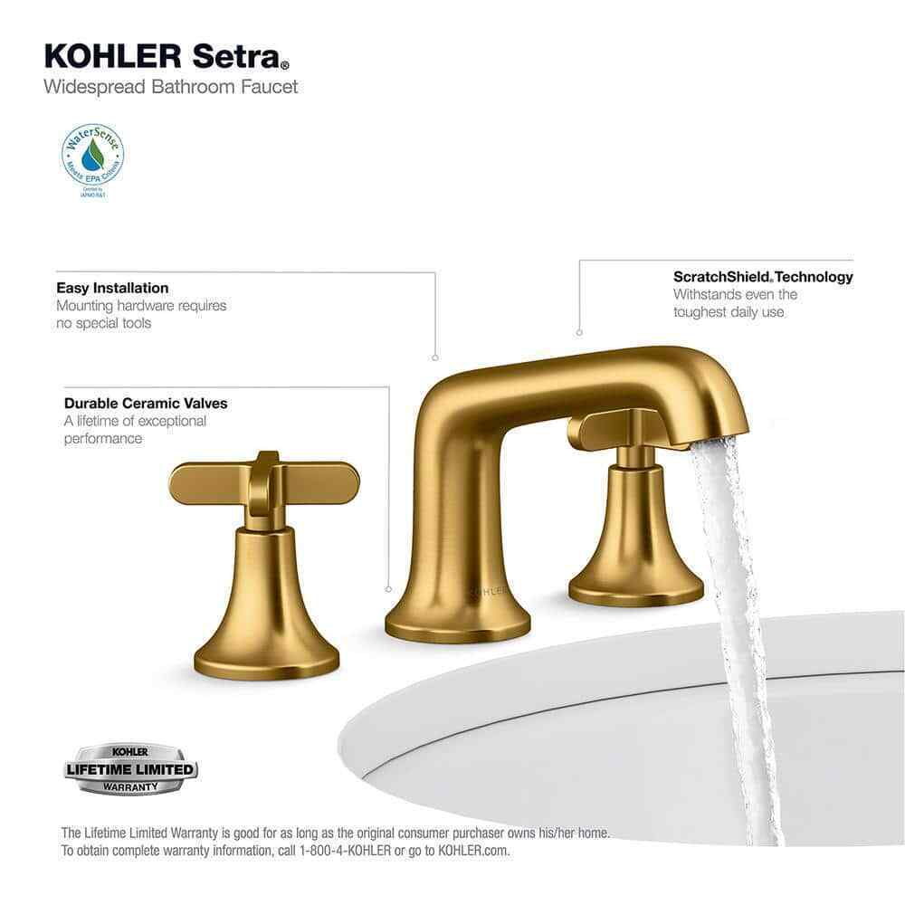 KOHLER Setra 8 in. Double Handle Bathroom Faucet, Vibrant Moderne Brushed Brass