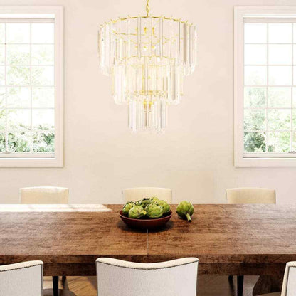 Tranquility 9-Light Polished Brass Tiered Chandelier w/ Beveled Acrylic Shade