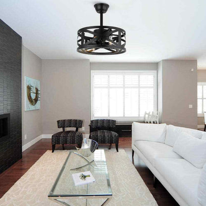 ANTOINE 17 in. Black Ceiling Fan Farmhouse Caged Ceiling Fan w/ Lights + Remote