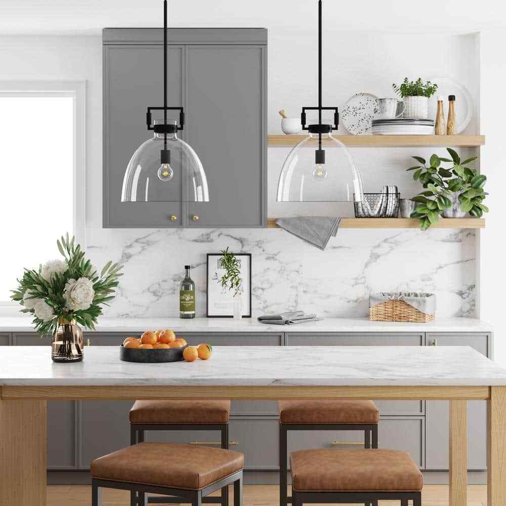 Nathan James Leigh Black Indoor Ceiling Hanging Pendant Light w/ Clear Glass