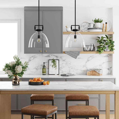 Nathan James Leigh Black Indoor Ceiling Hanging Pendant Light w/ Clear Glass