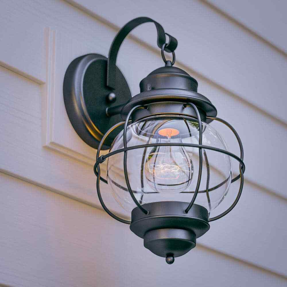 Home Decorators Greer 1-Light Black Outdoor Wall Lantern Sconce Light