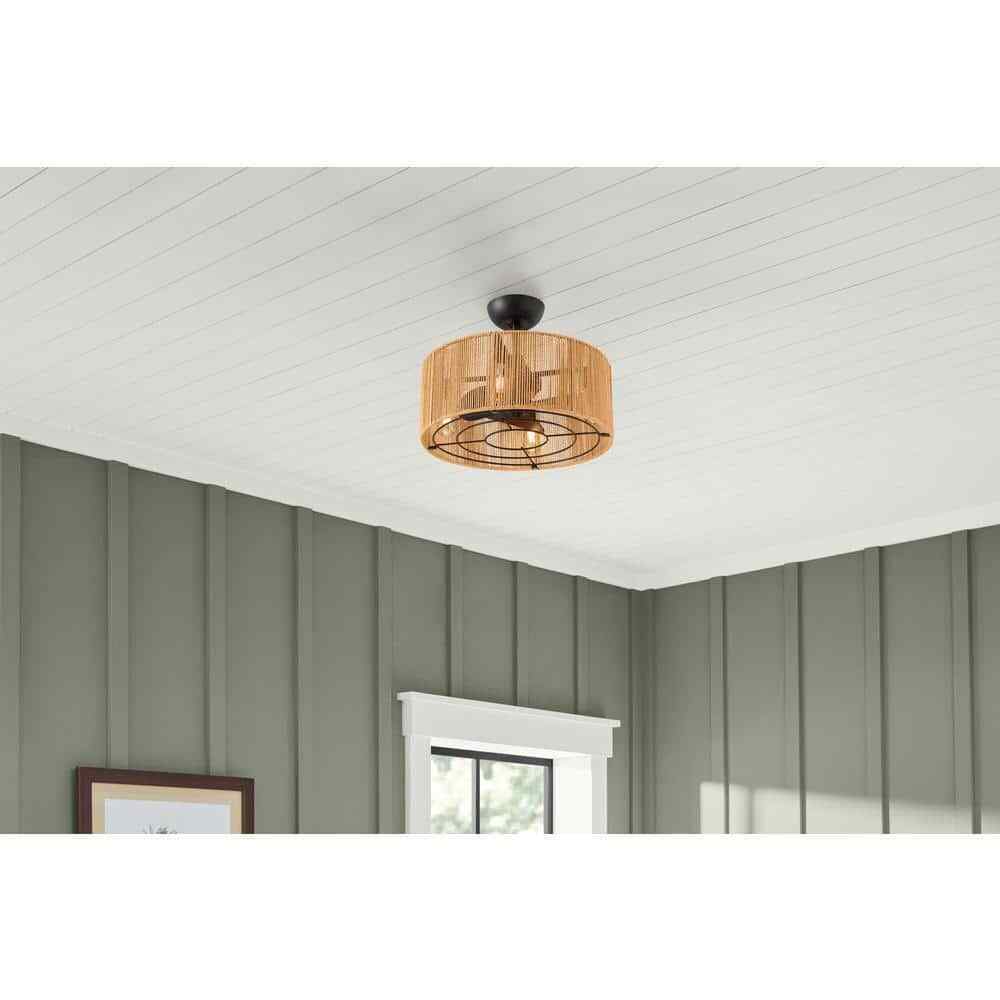 Hampton Bay Montabel 22 in. Indoor Matte Black and Natural Ceiling Fan w/ Remote