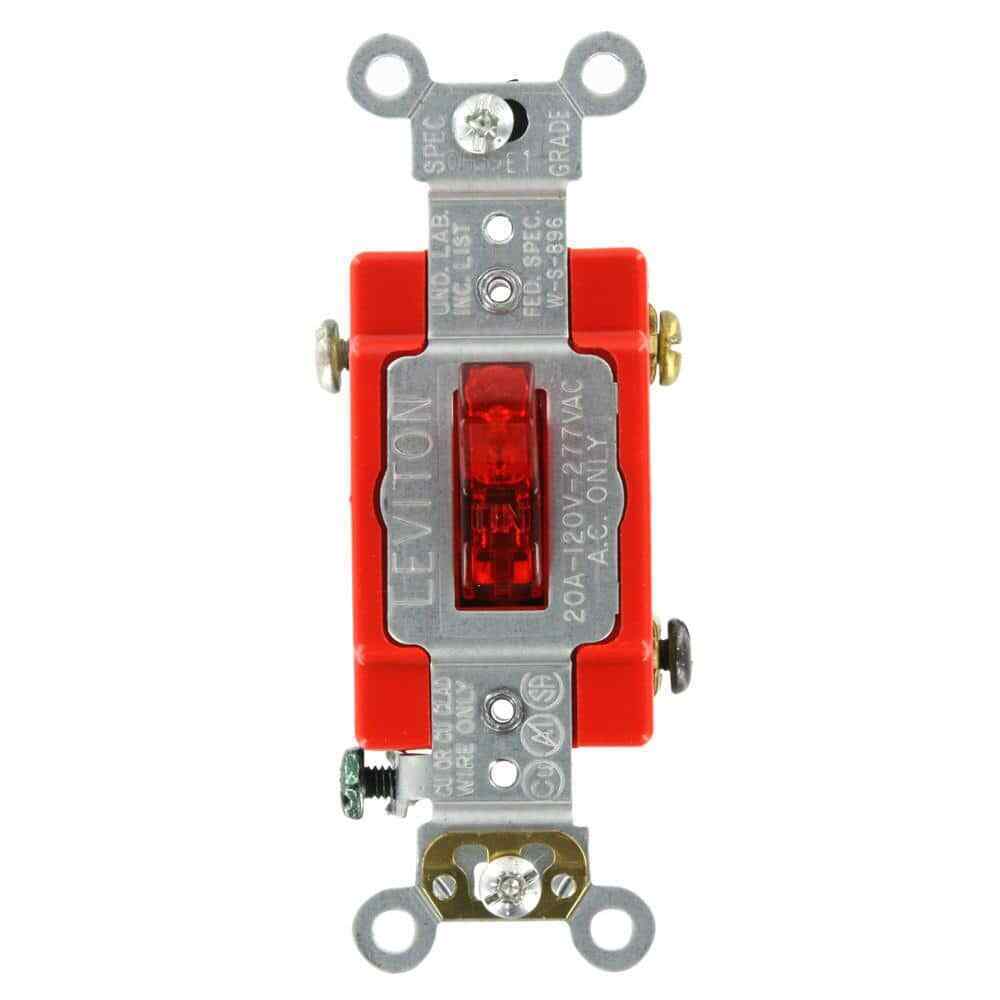 Leviton 20 Amp Industrial Heavy Duty Single-Pole Pilot Light Toggle Switch Red