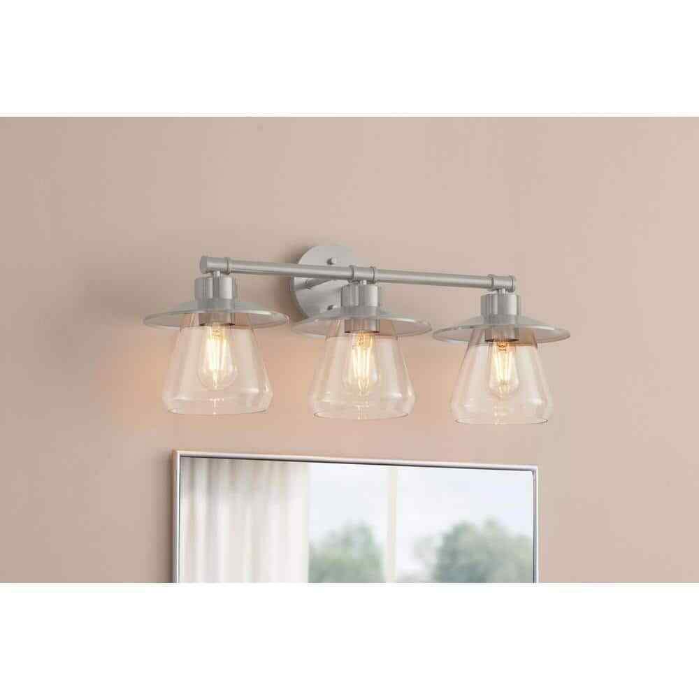 Hampton Bay Northmoore 26 in. 3-Light Brushed Nickel Bathroom Vanity Light