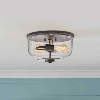 Home Decorators Knollwood 12 in. 2-Light Blackened Bronze Industrial Flush Mount