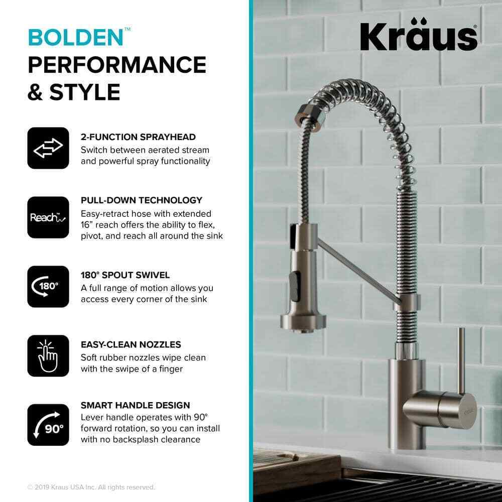 KRAUS Bolden Pull Down Sprayer Kitchen Faucet w/ Dual Function Sprayhead
