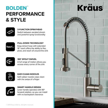 KRAUS Bolden Pull Down Sprayer Kitchen Faucet w/ Dual Function Sprayhead