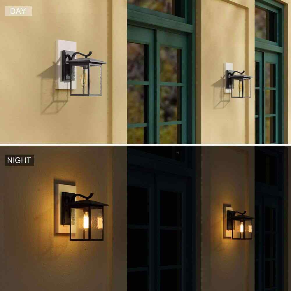 LNC Modern Textured Black Outdoor Sconce with Seeded Glass Shade
