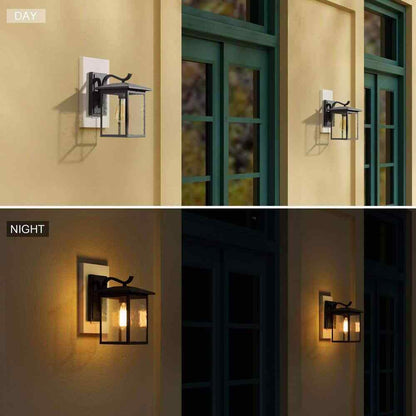 LNC Modern Textured Black Outdoor Sconce with Seeded Glass Shade