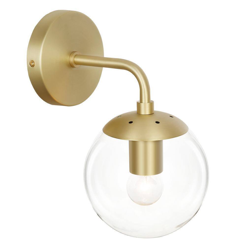 Light Society Zeno Globe Brushed Brass Wall Sconce with Clear Shade