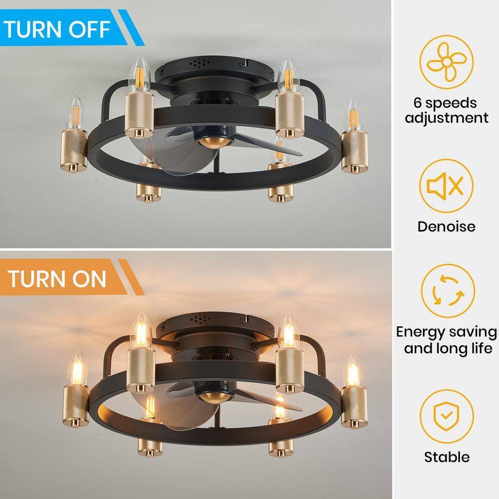 FANNEHONNE 20 in. Gold Flush Mount Caged Ceiling Fan w/ Lights and Remote
