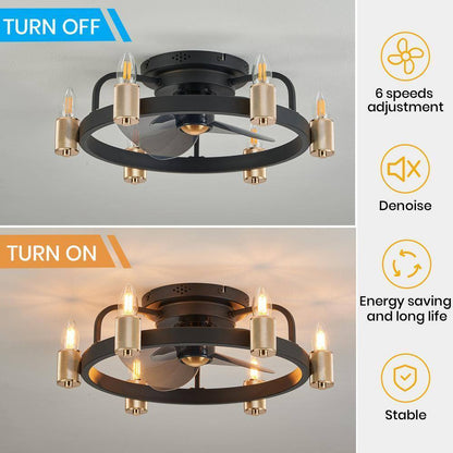 FANNEHONNE 20 in. Gold Flush Mount Caged Ceiling Fan w/ Lights and Remote