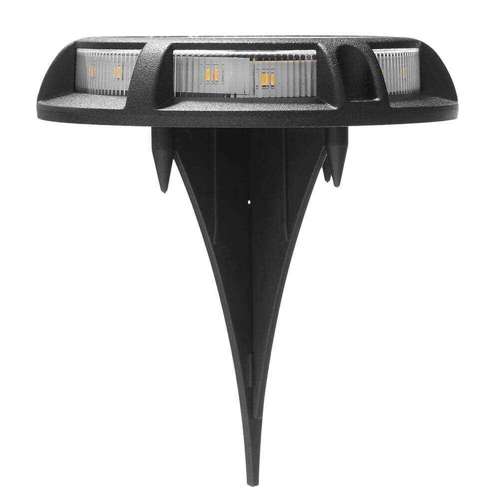 Hampton Bay Solar 15 Lumens Matte Black Integrated LED Disk Path Light 4-Pack