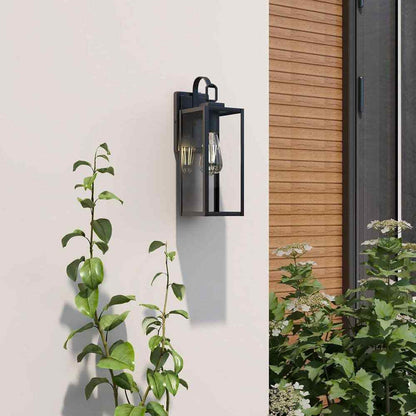 Pia Ricco Matte Black Dusk to Dawn Hardwired Outdoor Lantern Wall Sconce