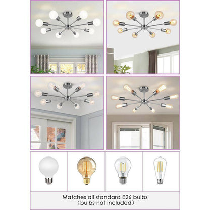 RRTYO Kaylani 8-Lights Nickel Mid-Century Light Sputnik Semi-Flush Mount