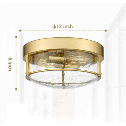 JAZAVA 12 in. 2-Light Farmhouse Champagne Gold Finish Ceiling Light Flush Mount