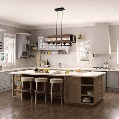LALUZ Wood Chandelier Black Farmhouse Island 5-Light Rectangular Cage Chandelier