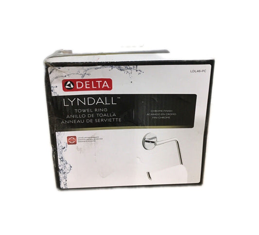Delta Lyndall Wall Mount Square Open Towel Ring Bath Hardware in Polished Chrome