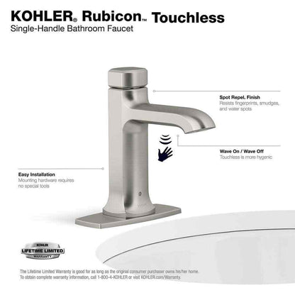 KOHLER Rubicon Powered Touchless Single Hole Bathroom Faucet in Brushed Nickel
