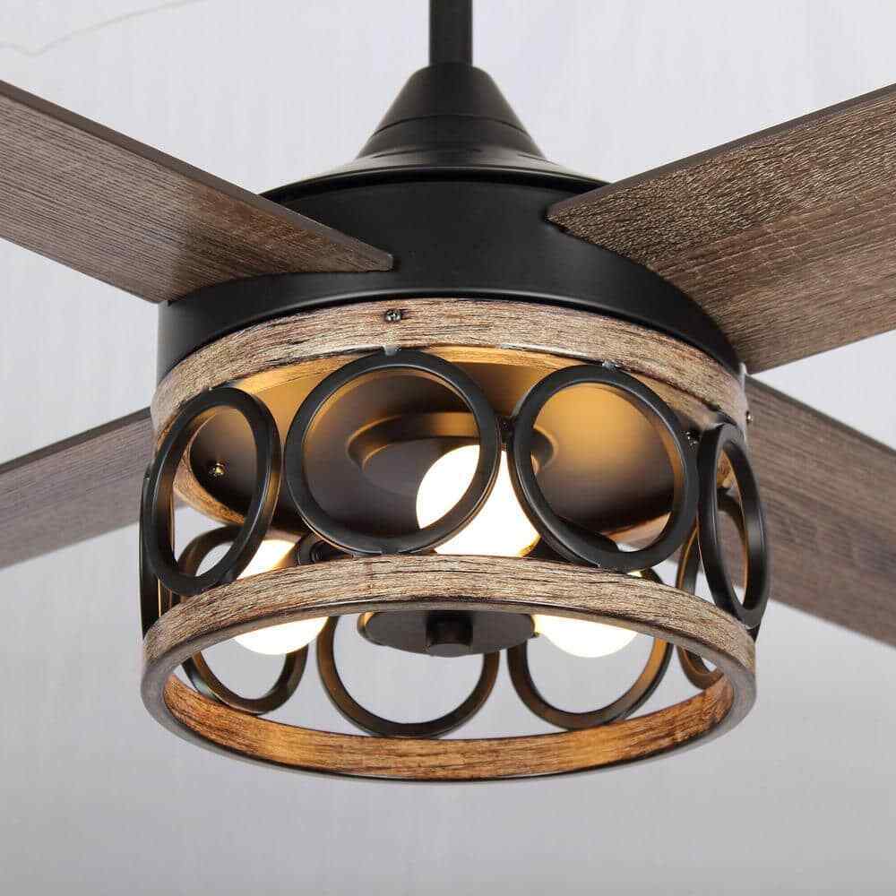 Flint Garden 52 in. Industrial Indoor Matte Black Cage Ceiling Fan