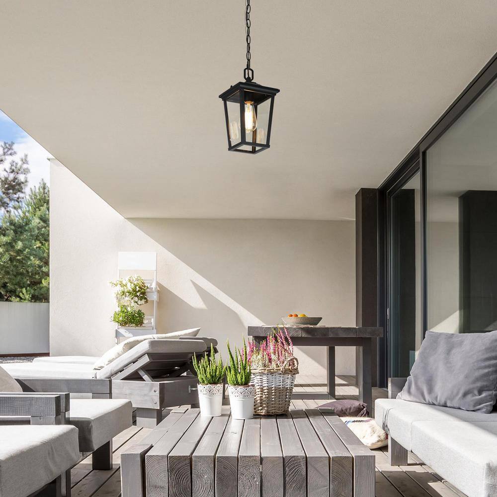 LNC Modern Black Outdoor Pendant Coastal Hanging Lantern w/ Clear Glass Shade