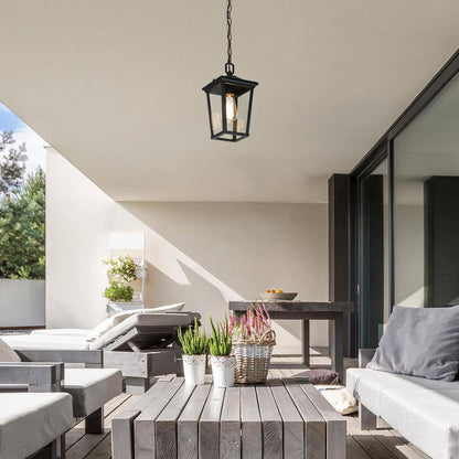 LNC Modern Black Outdoor Pendant Coastal Hanging Lantern w/ Clear Glass Shade