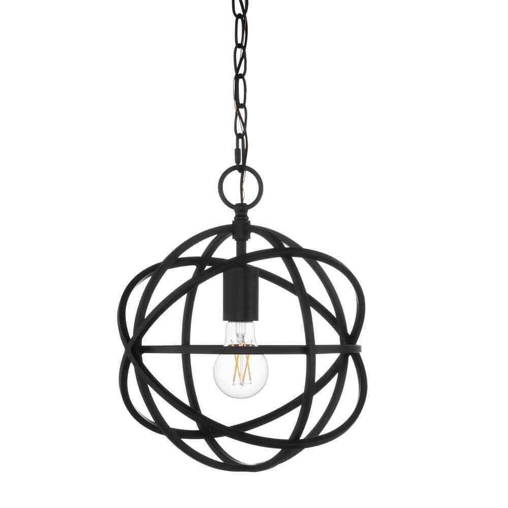 Home Decorators Collection Sarolta Sands 1-Light Black Orb Cage Pendant Light
