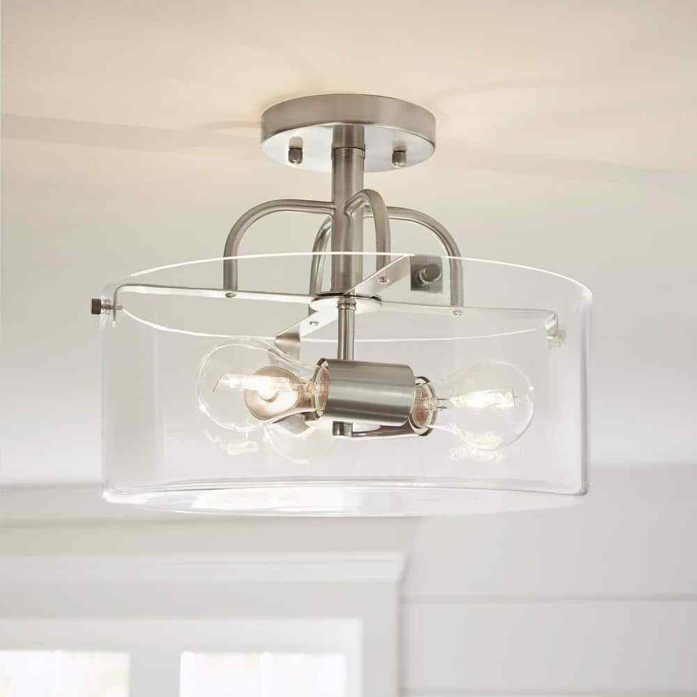 Home Decorators Shirwell 3-Light Brushed Nickel Semi-Flush Mount