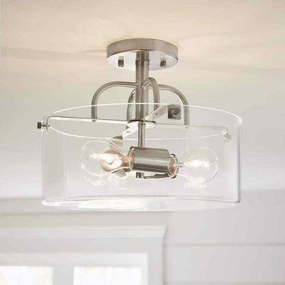 Home Decorators Shirwell 3-Light Brushed Nickel Semi-Flush Mount