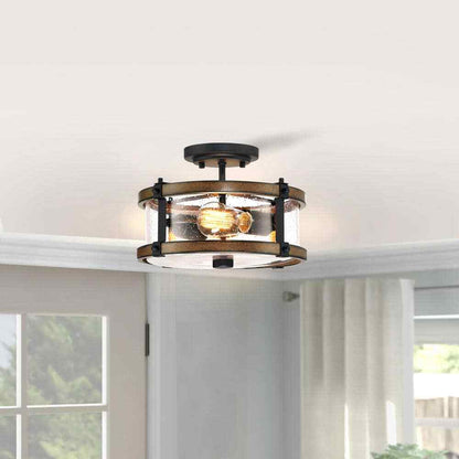 Hukoro Mousse 12.2 in. 2-Light Semi Flush Mount w/ Matte Black Barnwood Accents