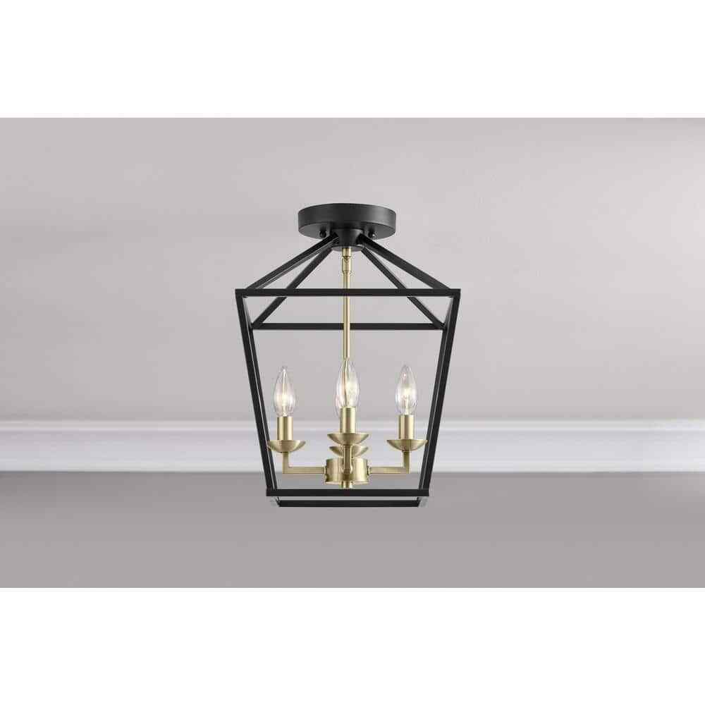 Home Decorators Weyburn 16.5 in. 4-Light Black and Gold Semi-Flush Mount
