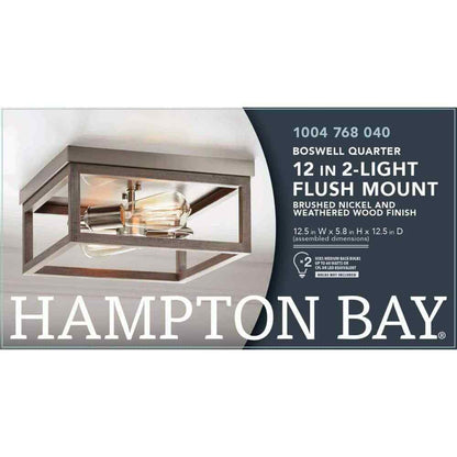 Hampton Bay Boswell Quarter 12 in. 2-Light Brushed Nickel Coastal Flush Mount