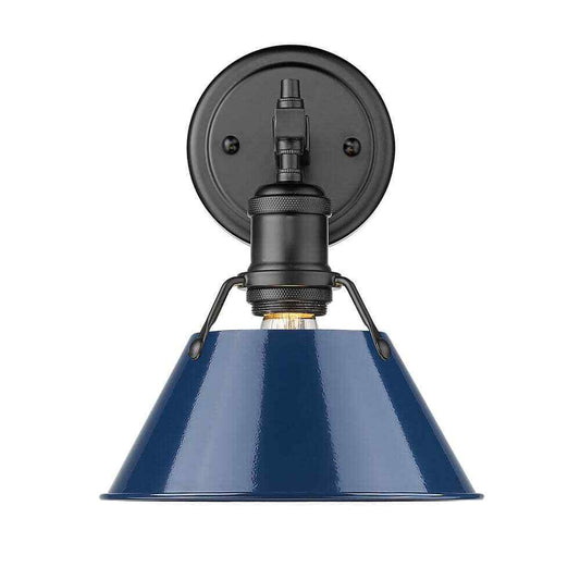 Golden Lighting Orwell 4.875 in. 1-Light Black Vanity Light w/ Matte Navy Shade