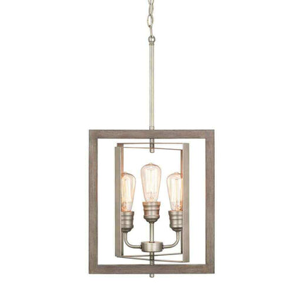 Home Decorators Palermo Grove 14 in. 3-Light Nickel Pendant w/ Painted Gray Wood