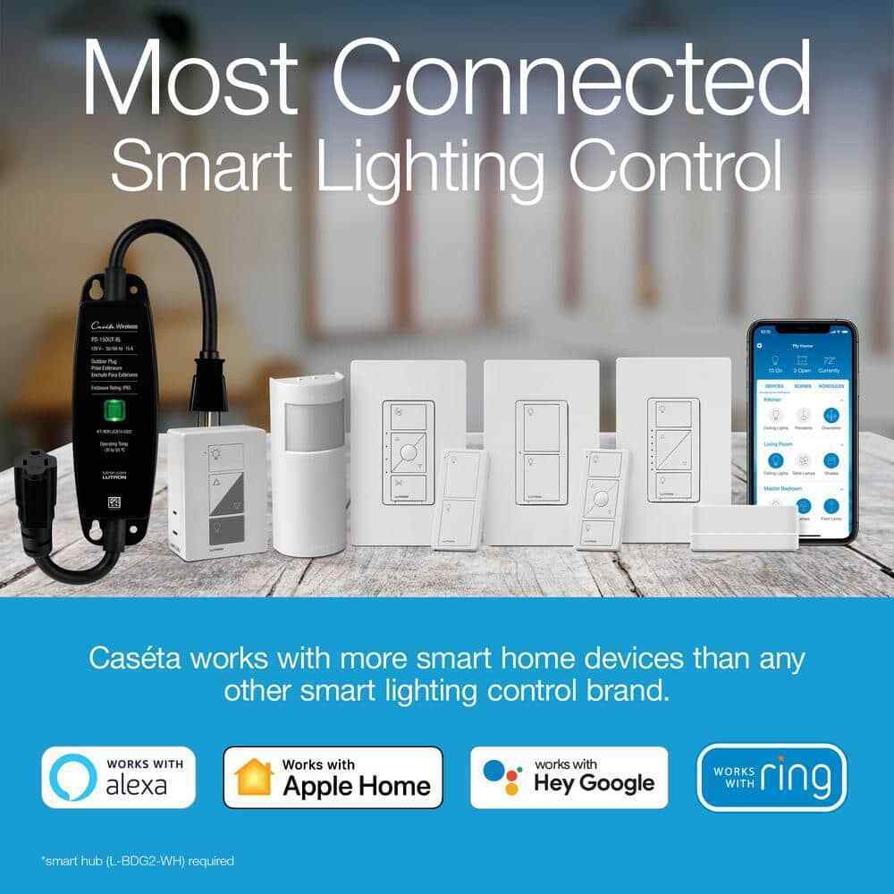 Lutron Caseta Smart Lighting Dimmer for Table Lamps 100W LED Bulbs PD-3PCL-WH