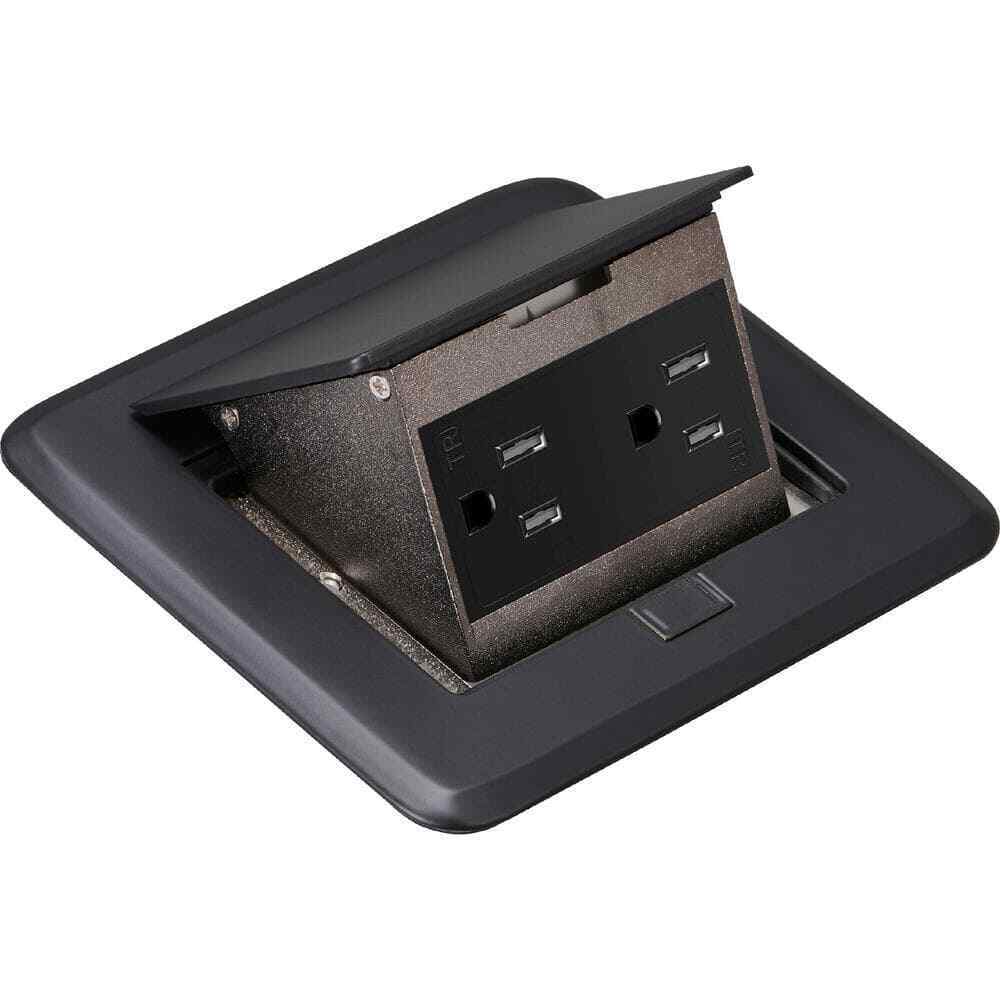 NEWHOUSE Pop-Up Floor Outlet Electrical Box  w/ 15A TR Duplex Receptacle Black