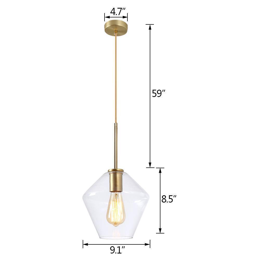 LamQee 9.1 in. W x 8.5 in. H 1-Light Clear Glass Champagne Gold Pendant Light