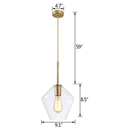LamQee 9.1 in. W x 8.5 in. H 1-Light Clear Glass Champagne Gold Pendant Light