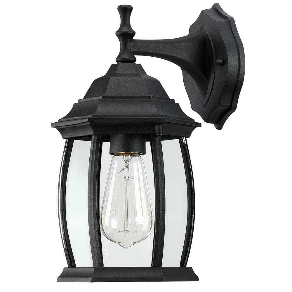 Pia Ricco 1-Light Textured Black Not Solar Outdoor Wall Lantern Sconce